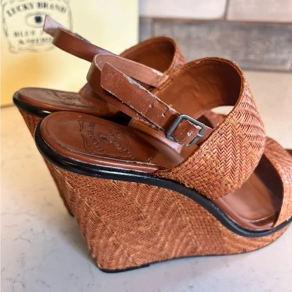 New Lucky Brand Maris Woven Wedge Platform Heeled Sandals - Picture 15 of 15